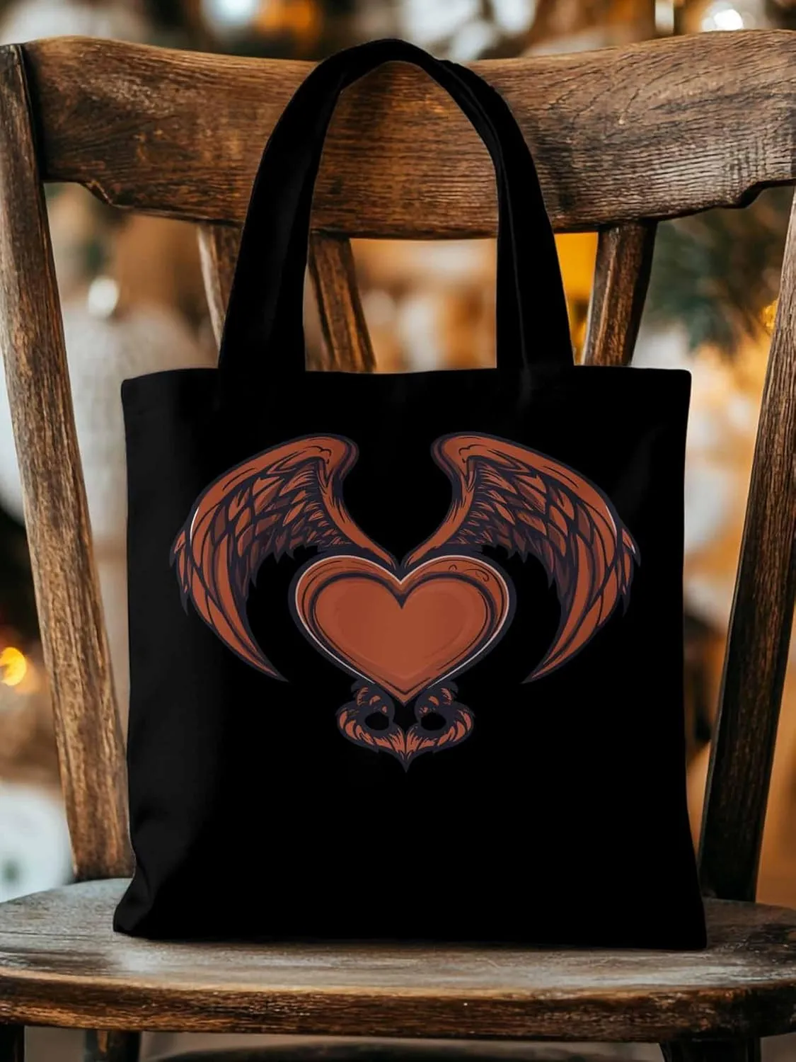 Canvas Tote Bag, Red Devil Wings Love Valentine's Day Aesthetic Canvas Tote Handbags for Women Shoulder Bag