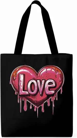 Canvas Tote Bag, Red Graffiti Love Valentine's Day Aesthetic Canvas Tote Handbags for Women Shoulder Bag