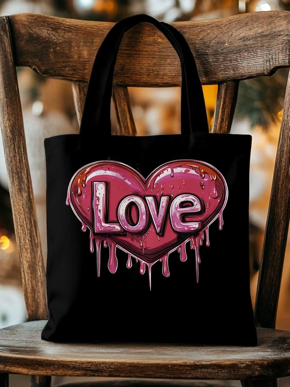 Canvas Tote Bag, Red Graffiti Love Valentine's Day Aesthetic Canvas Tote Handbags for Women Shoulder Bag