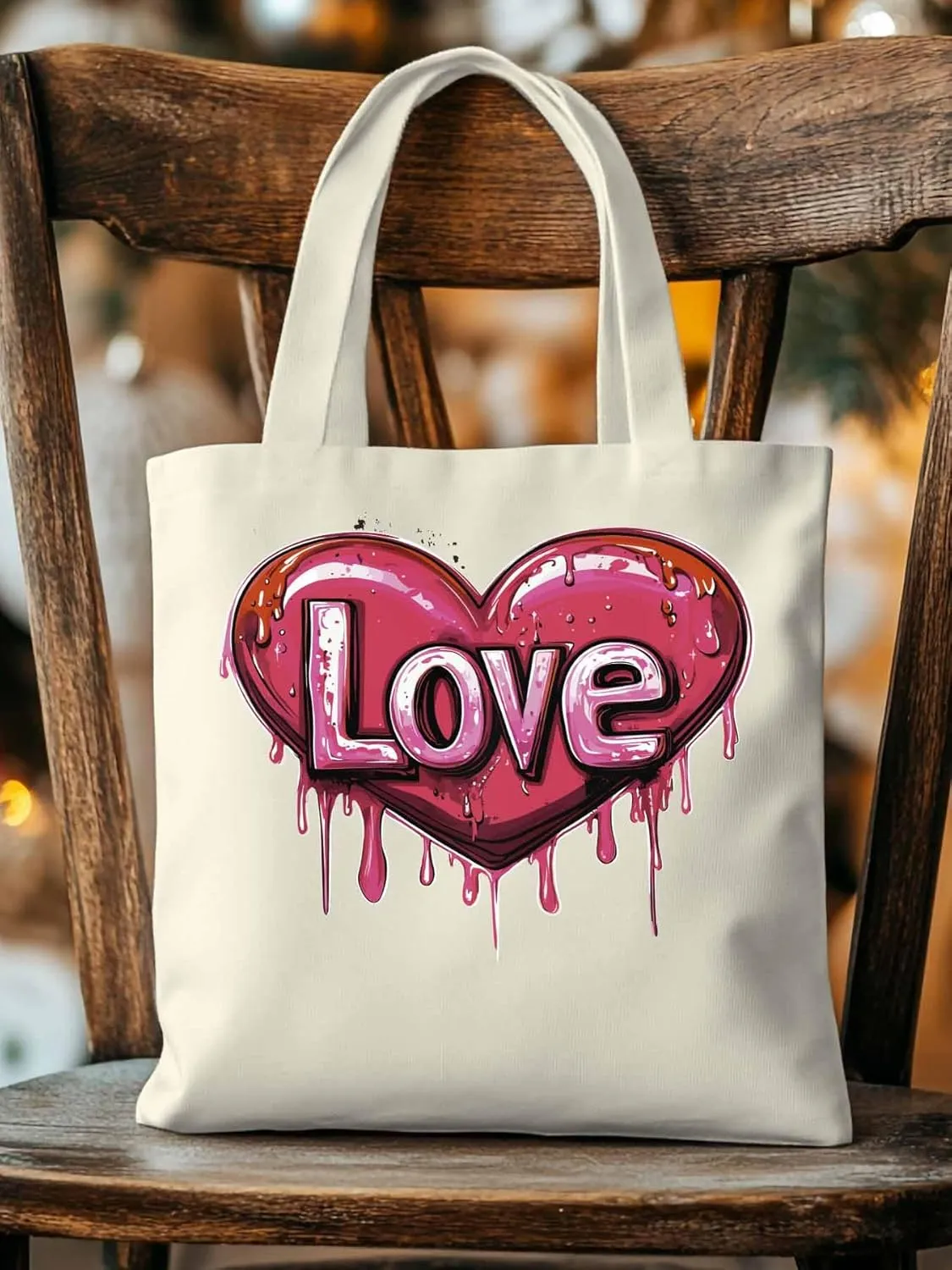 Canvas Tote Bag, Red Graffiti Love Valentine's Day Aesthetic Canvas Tote Handbags for Women Shoulder Bag