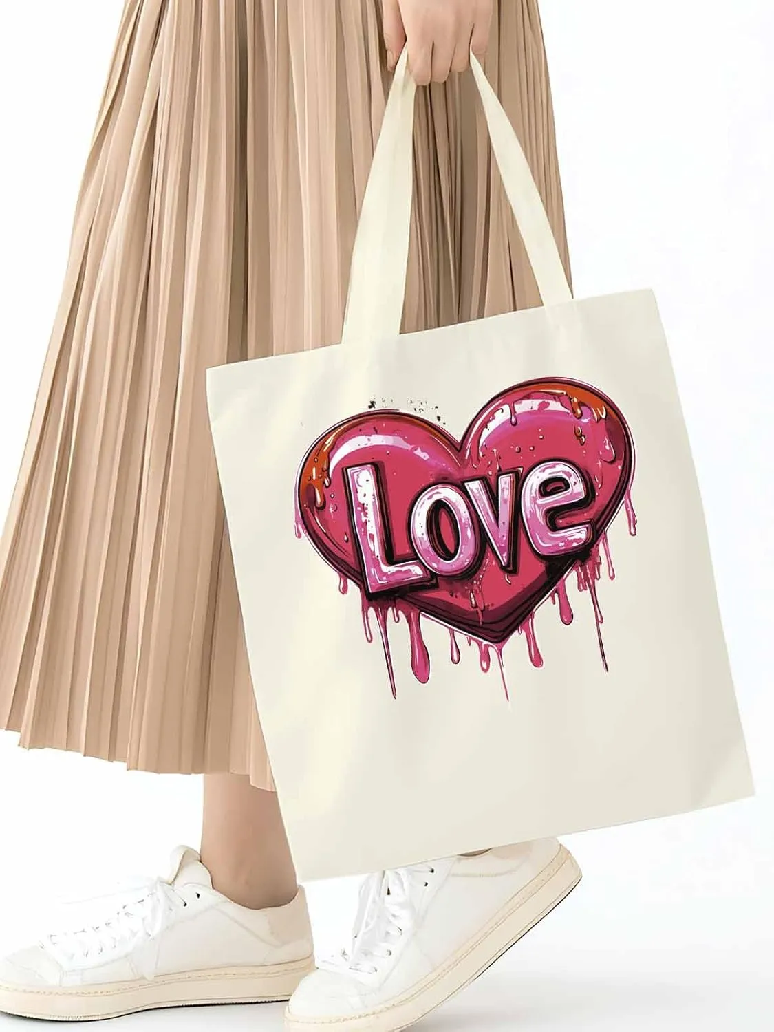 Canvas Tote Bag, Red Graffiti Love Valentine's Day Aesthetic Canvas Tote Handbags for Women Shoulder Bag