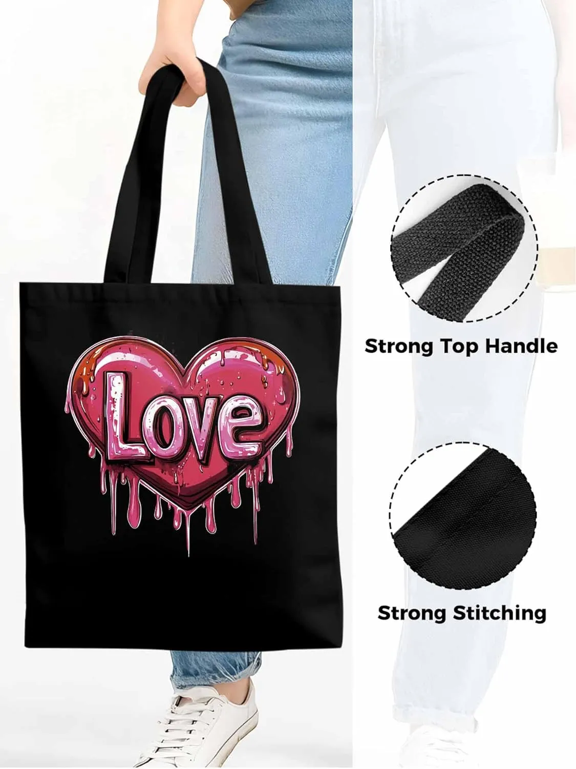 Canvas Tote Bag, Red Graffiti Love Valentine's Day Aesthetic Canvas Tote Handbags for Women Shoulder Bag