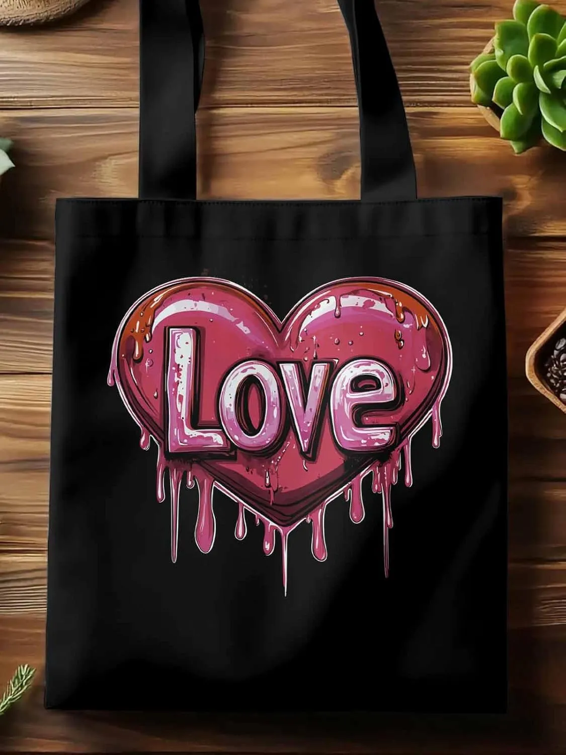 Canvas Tote Bag, Red Graffiti Love Valentine's Day Aesthetic Canvas Tote Handbags for Women Shoulder Bag
