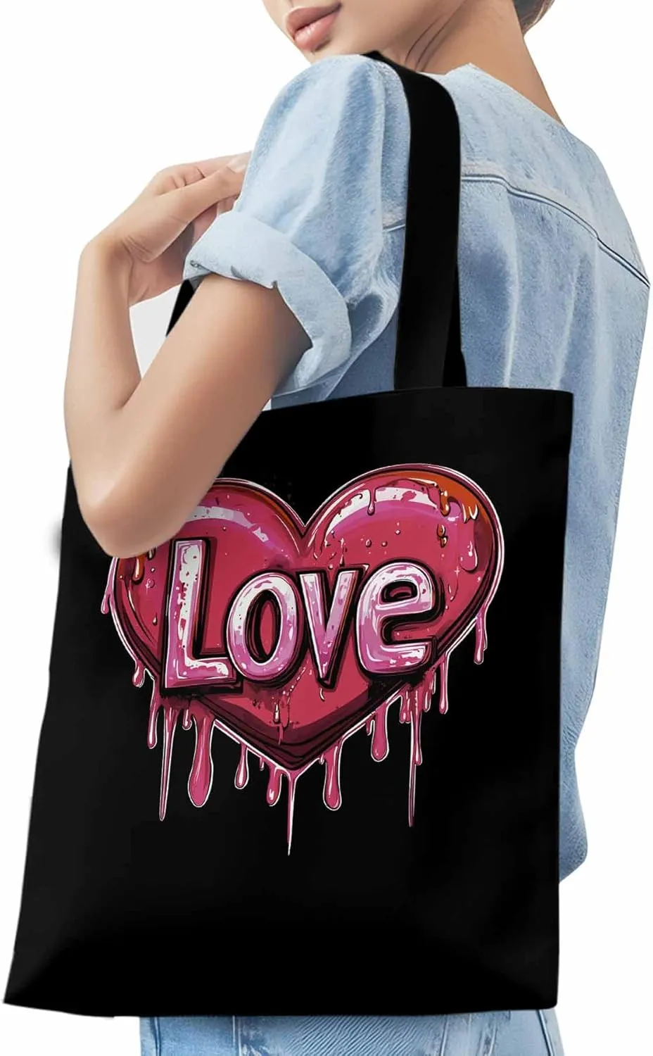 Canvas Tote Bag, Red Graffiti Love Valentine's Day Aesthetic Canvas Tote Handbags for Women Shoulder Bag