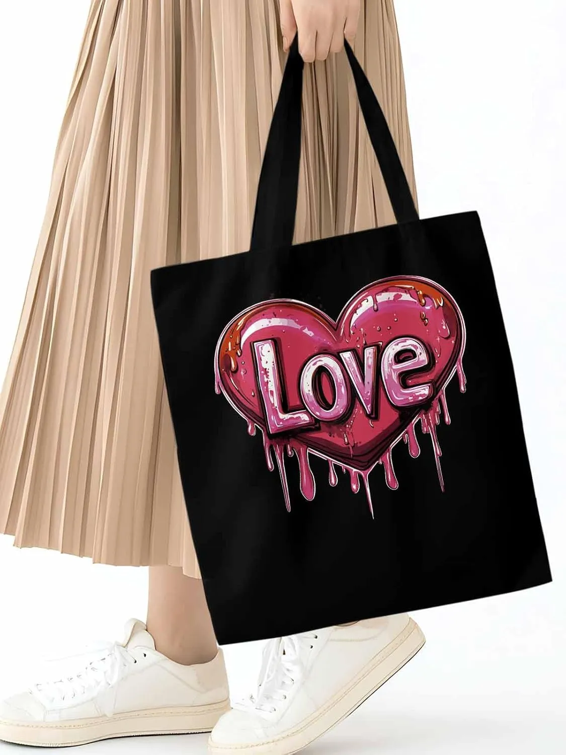 Canvas Tote Bag, Red Graffiti Love Valentine's Day Aesthetic Canvas Tote Handbags for Women Shoulder Bag