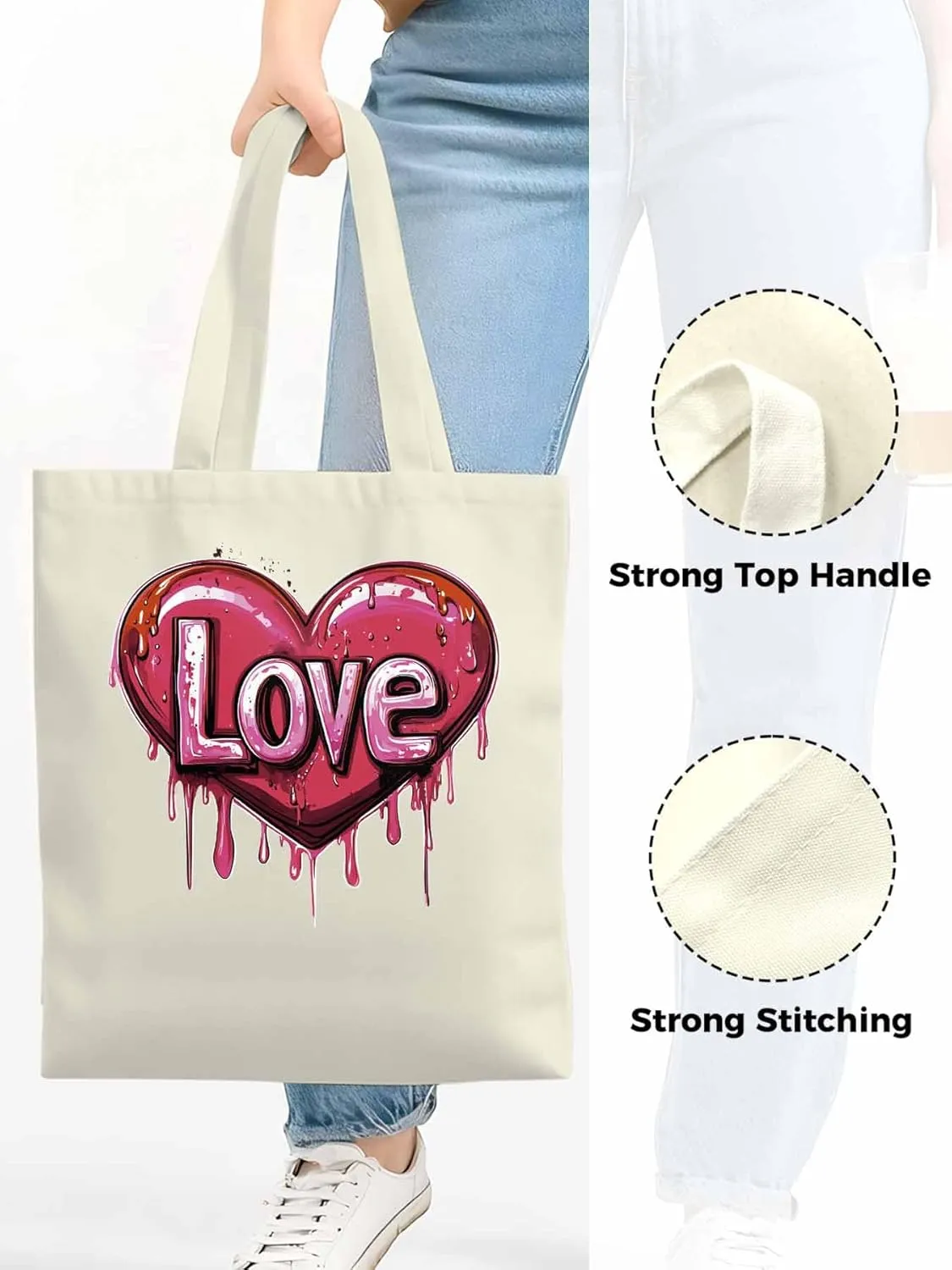 Canvas Tote Bag, Red Graffiti Love Valentine's Day Aesthetic Canvas Tote Handbags for Women Shoulder Bag