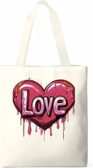 Canvas Tote Bag, Red Graffiti Love Valentine's Day Aesthetic Canvas Tote Handbags for Women Shoulder Bag