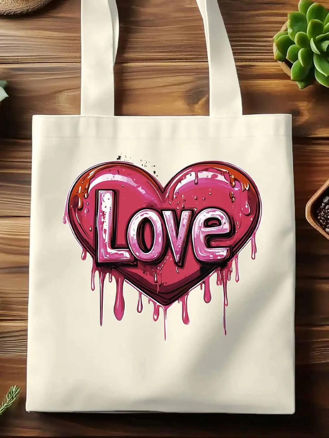 Canvas Tote Bag, Red Graffiti Love Valentine's Day Aesthetic Canvas Tote Handbags for Women Shoulder Bag