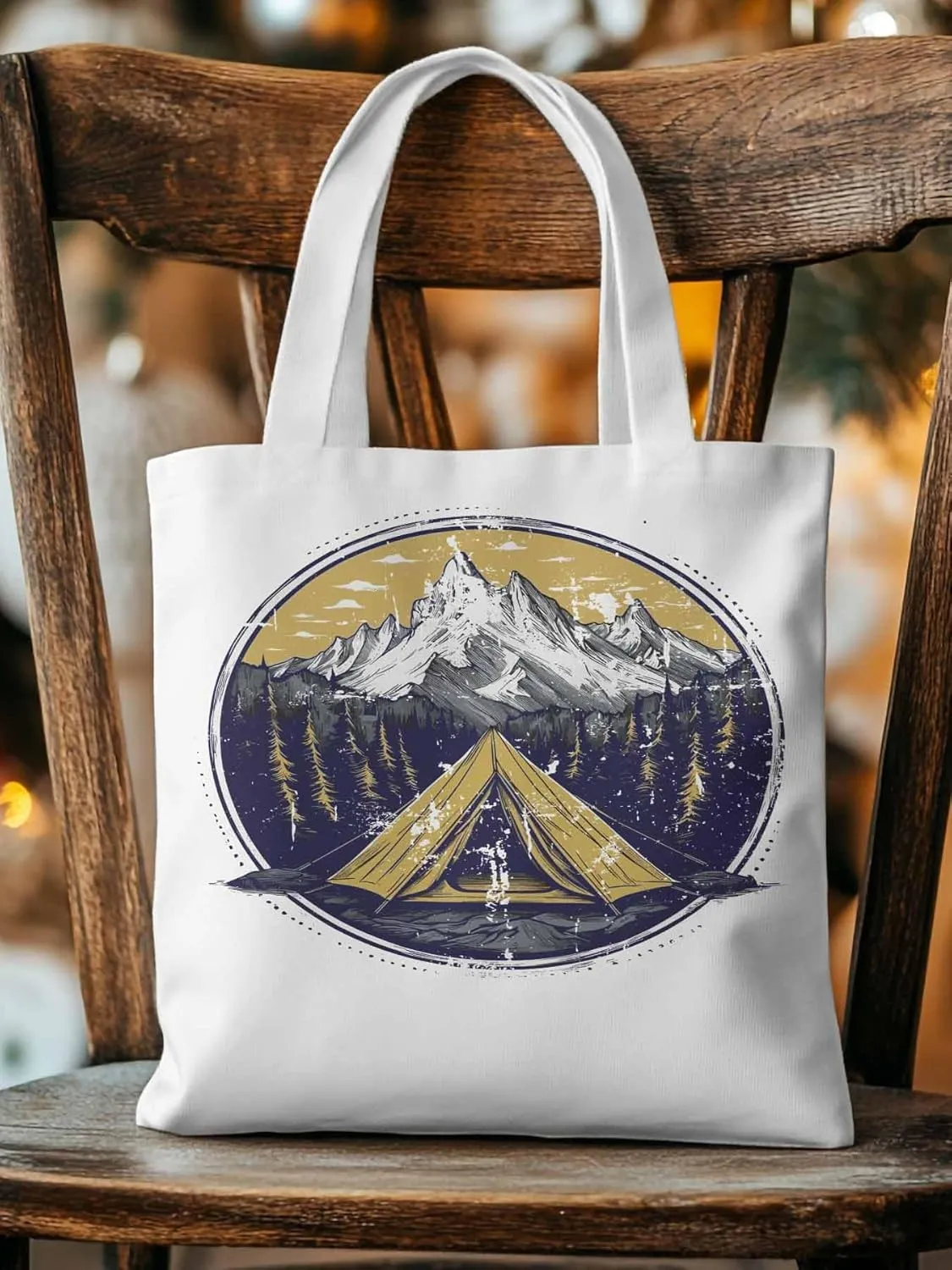 Canvas Tote Bag, Retro Comics Forest Camping Aesthetic Canvas Tote Handbags for Women Shoulder Bag,