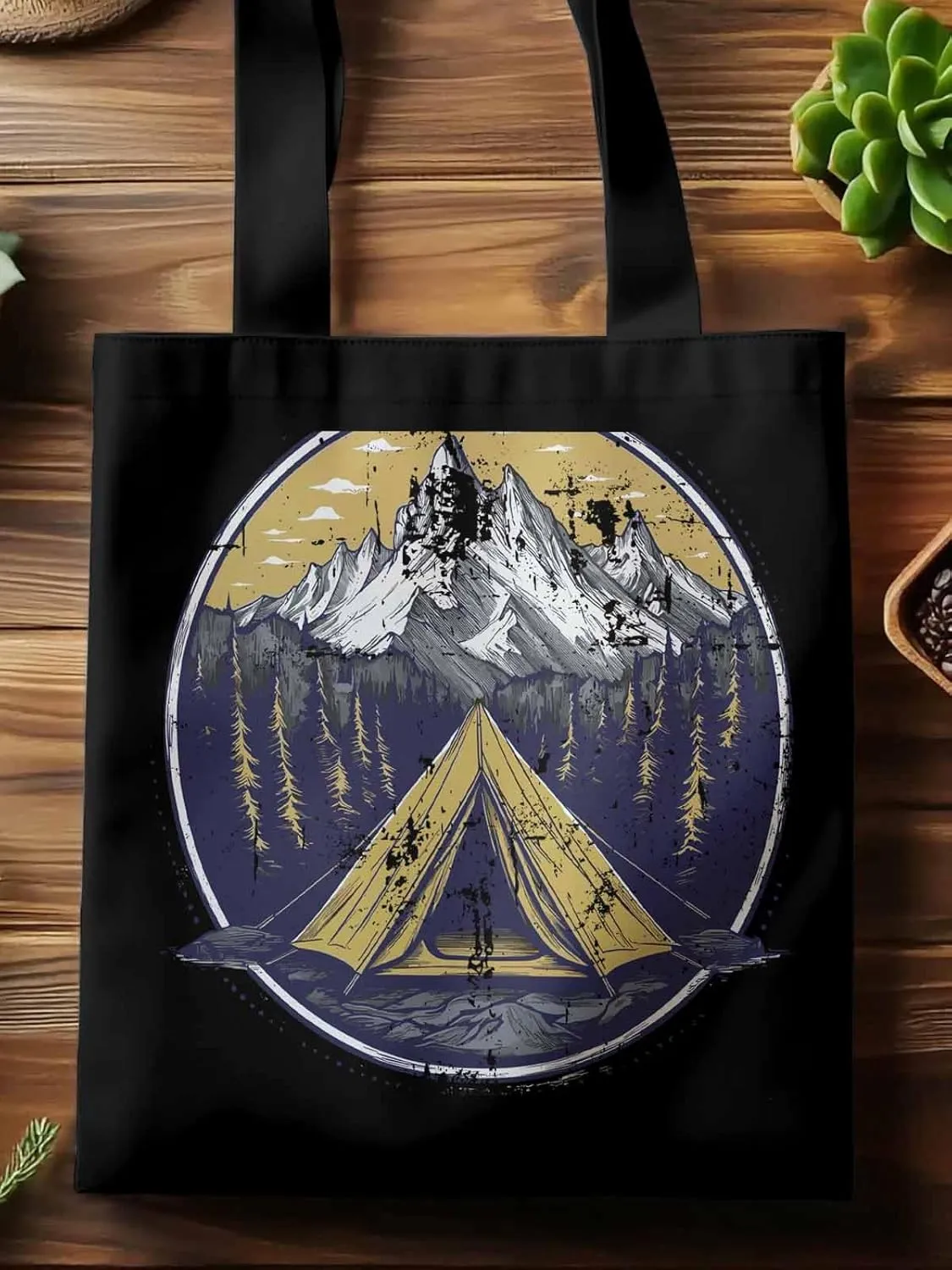 Canvas Tote Bag, Retro Comics Forest Camping Aesthetic Canvas Tote Handbags for Women Shoulder Bag,