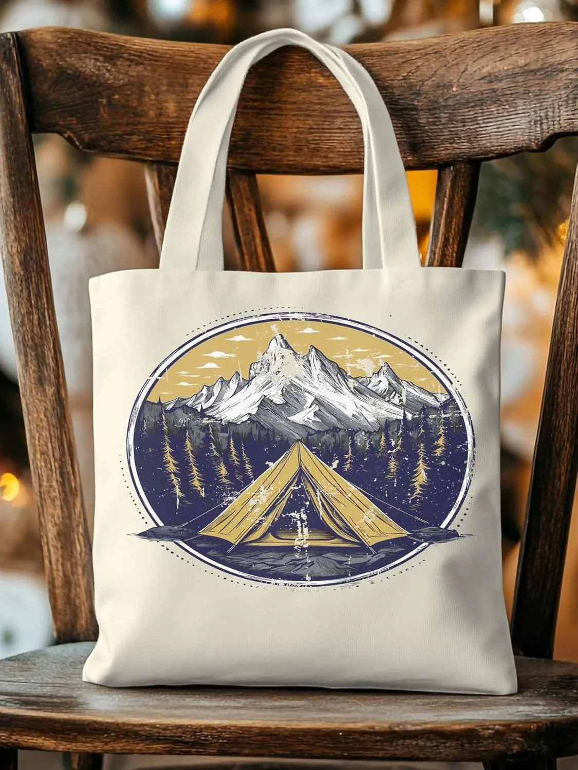 Canvas Tote Bag, Retro Comics Forest Camping Aesthetic Canvas Tote Handbags for Women Shoulder Bag,