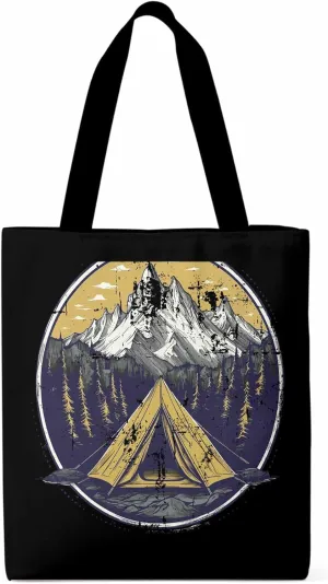 Canvas Tote Bag, Retro Comics Forest Camping Aesthetic Canvas Tote Handbags for Women Shoulder Bag,