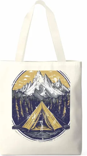 Canvas Tote Bag, Retro Comics Forest Camping Aesthetic Canvas Tote Handbags for Women Shoulder Bag,