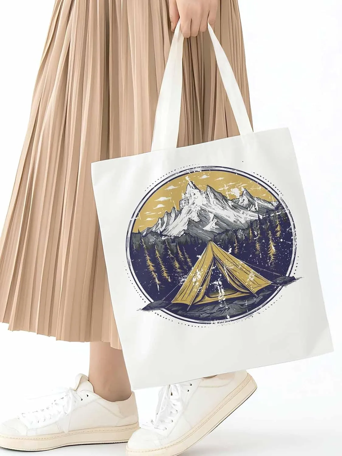Canvas Tote Bag, Retro Comics Forest Camping Aesthetic Canvas Tote Handbags for Women Shoulder Bag,