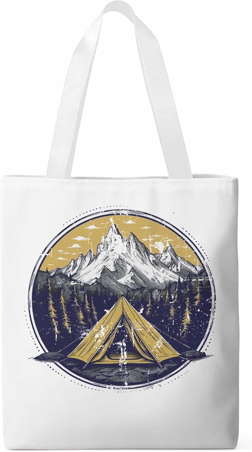 Canvas Tote Bag, Retro Comics Forest Camping Aesthetic Canvas Tote Handbags for Women Shoulder Bag,