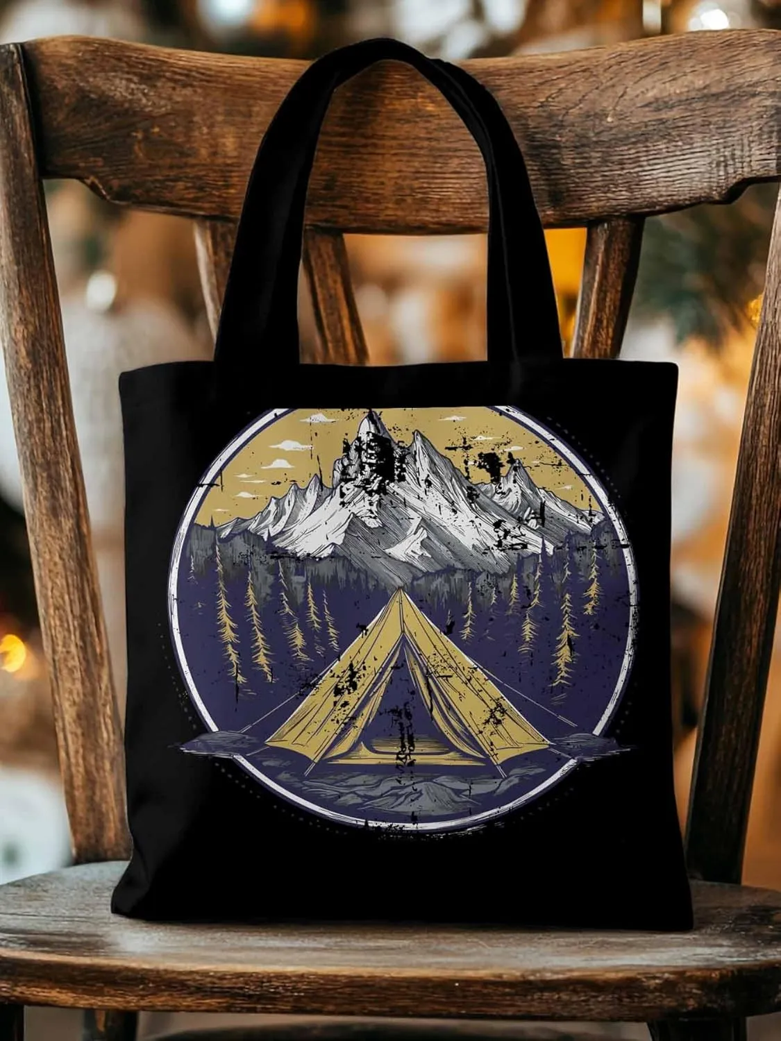 Canvas Tote Bag, Retro Comics Forest Camping Aesthetic Canvas Tote Handbags for Women Shoulder Bag,