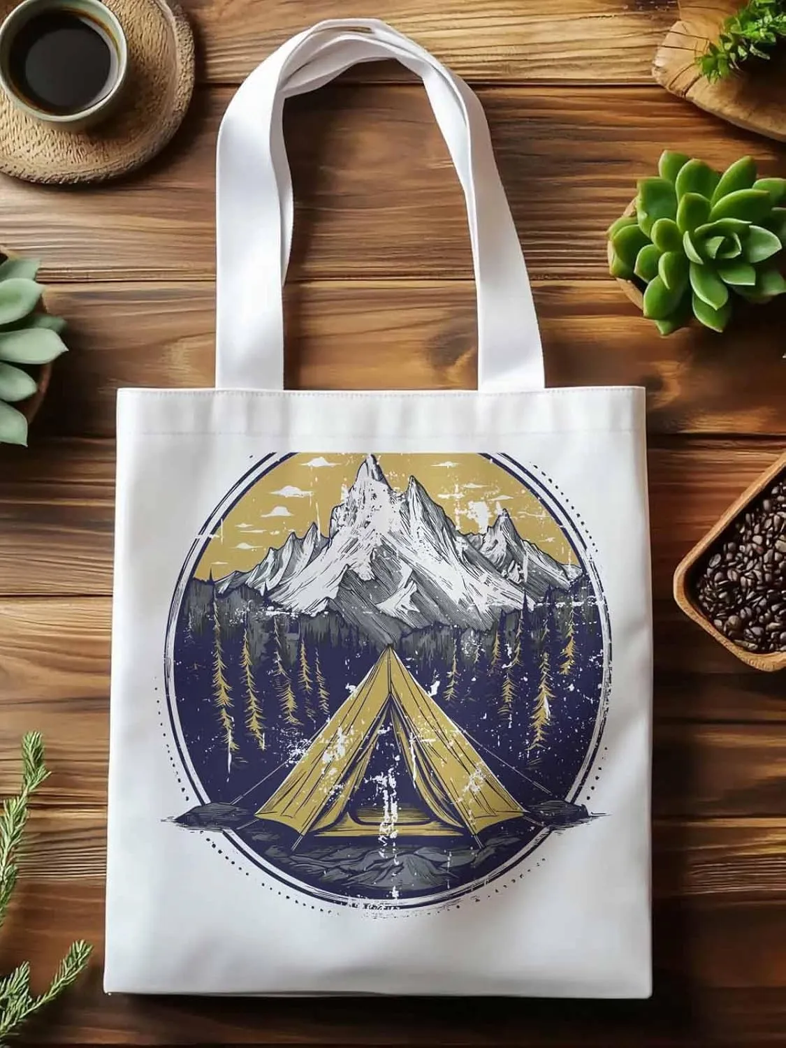 Canvas Tote Bag, Retro Comics Forest Camping Aesthetic Canvas Tote Handbags for Women Shoulder Bag,