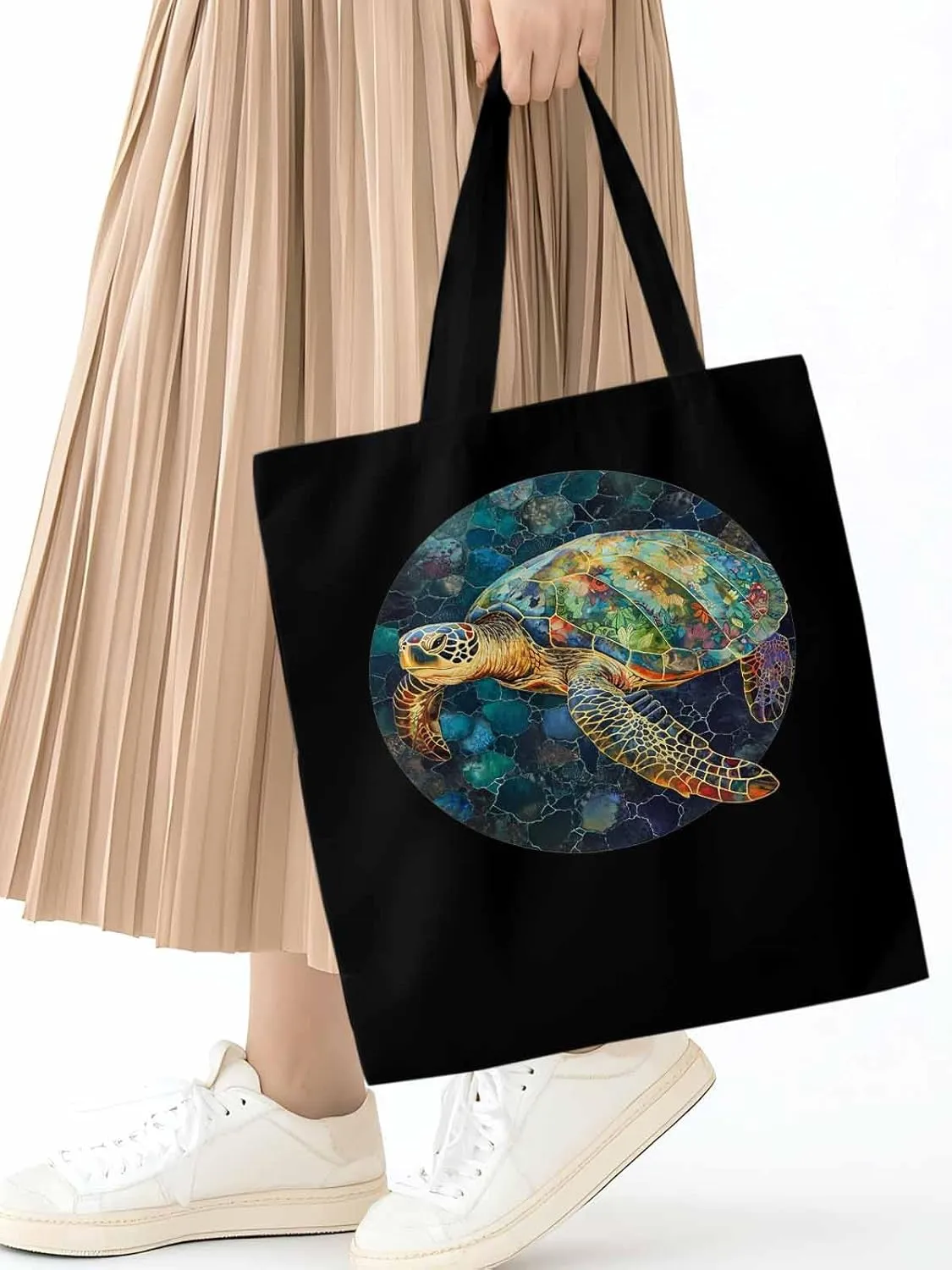 Canvas Tote Bag, Sea Turtle Aesthetic Canvas Tote Handbags for Women Shoulder Bag Anmials Print
