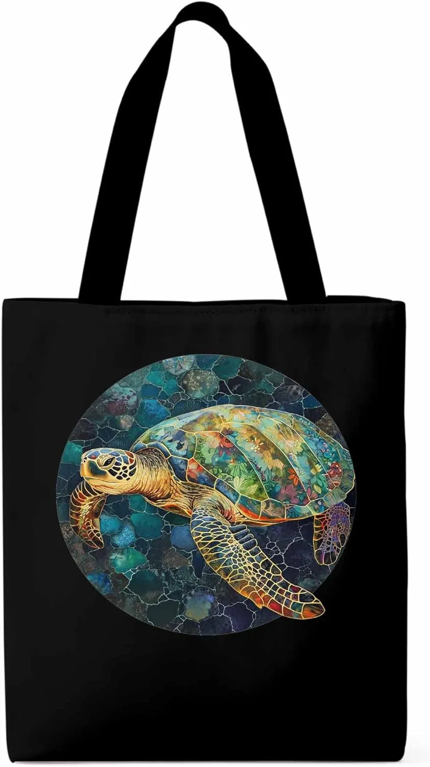Canvas Tote Bag, Sea Turtle Aesthetic Canvas Tote Handbags for Women Shoulder Bag Anmials Print
