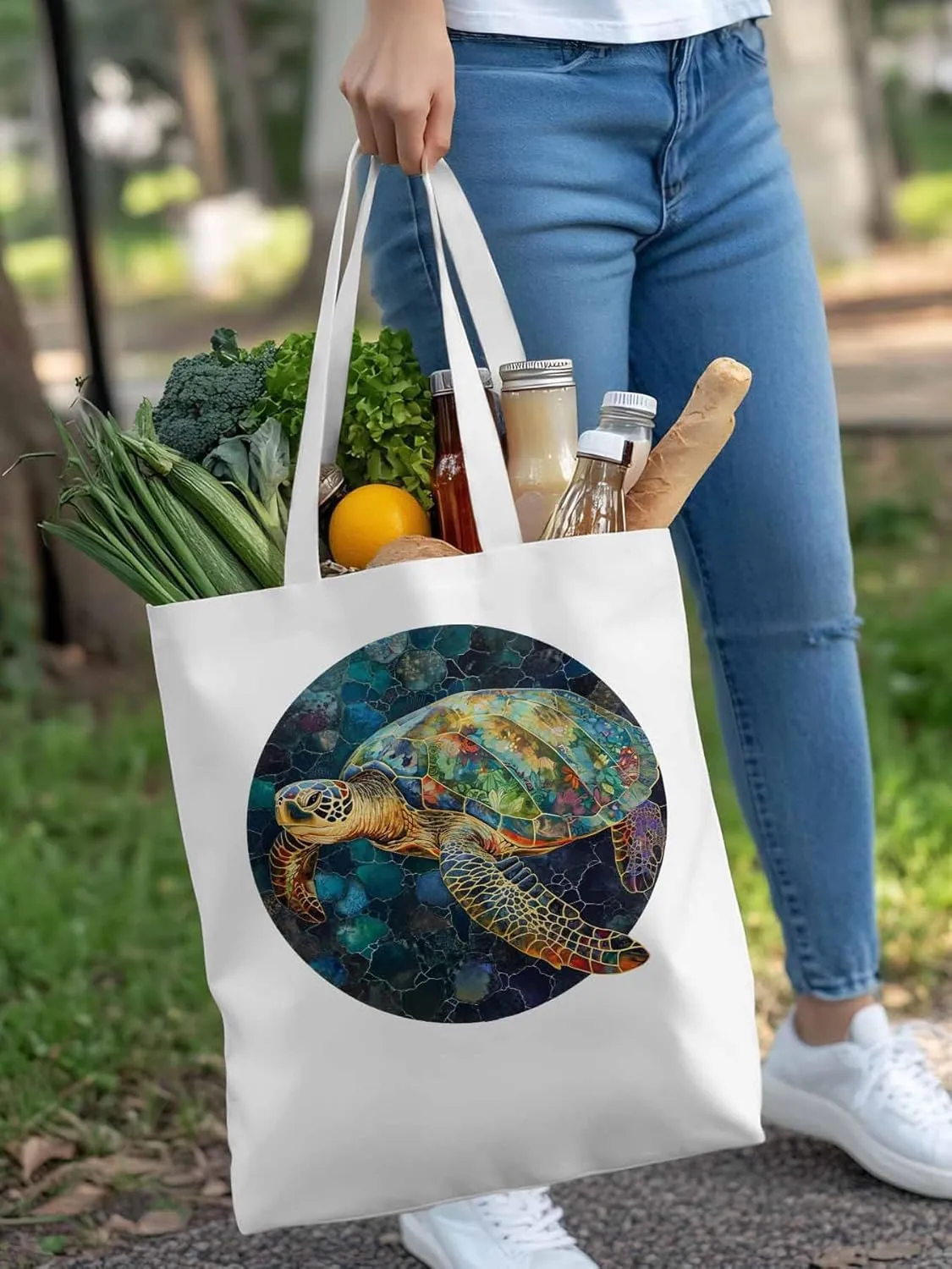 Canvas Tote Bag, Sea Turtle Aesthetic Canvas Tote Handbags for Women Shoulder Bag Anmials Print