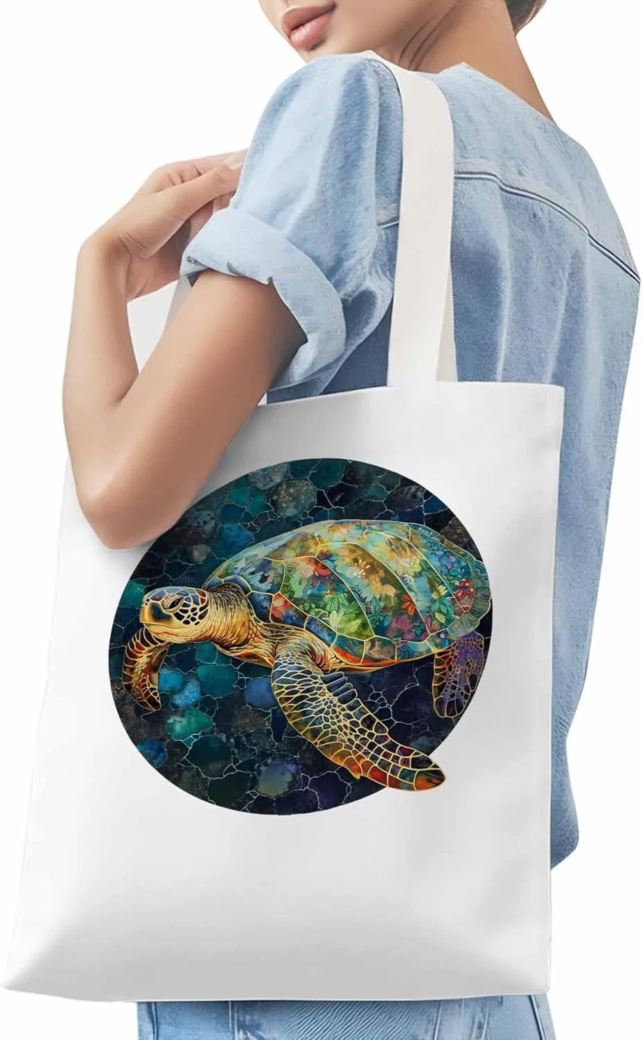 Canvas Tote Bag, Sea Turtle Aesthetic Canvas Tote Handbags for Women Shoulder Bag Anmials Print