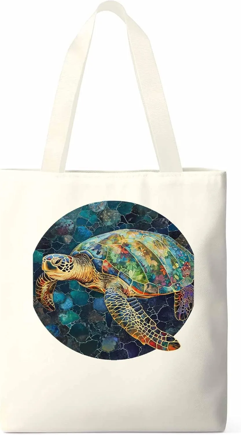Canvas Tote Bag, Sea Turtle Aesthetic Canvas Tote Handbags for Women Shoulder Bag Anmials Print