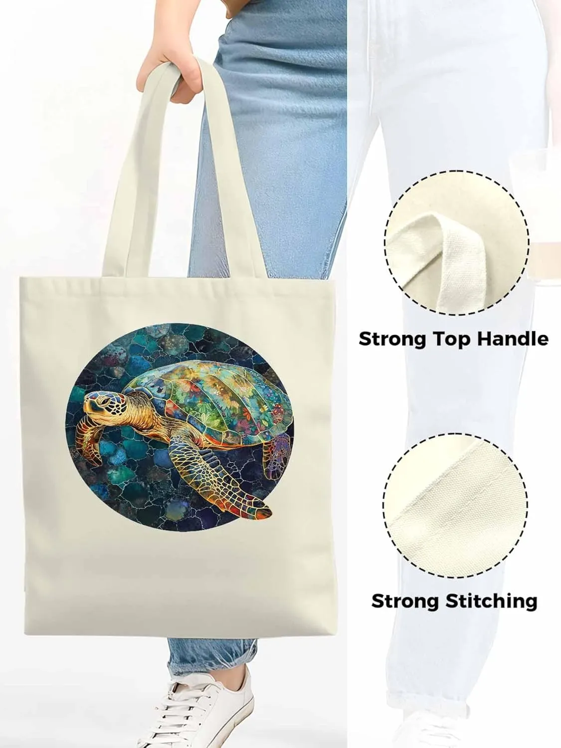 Canvas Tote Bag, Sea Turtle Aesthetic Canvas Tote Handbags for Women Shoulder Bag Anmials Print