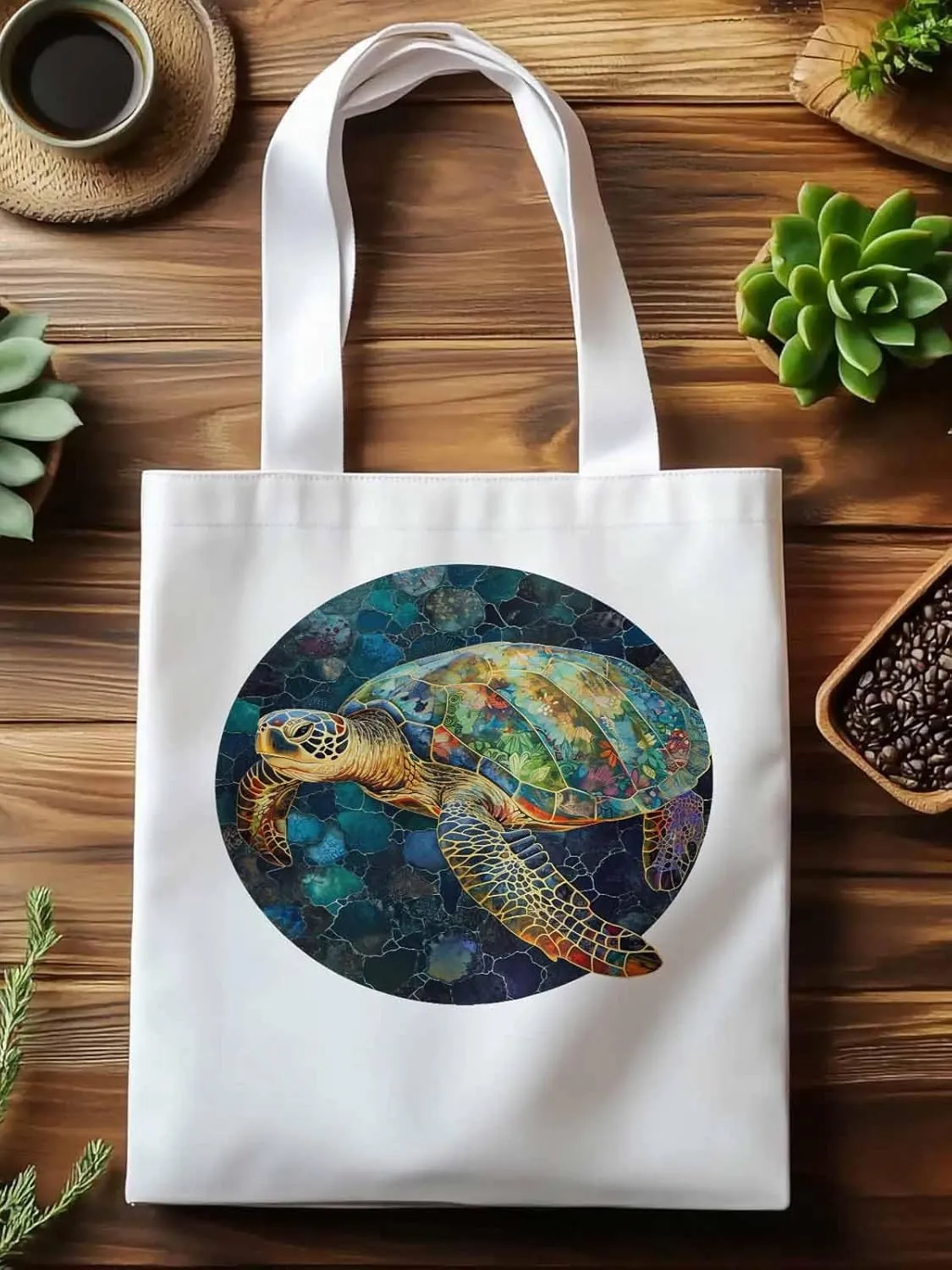 Canvas Tote Bag, Sea Turtle Aesthetic Canvas Tote Handbags for Women Shoulder Bag Anmials Print