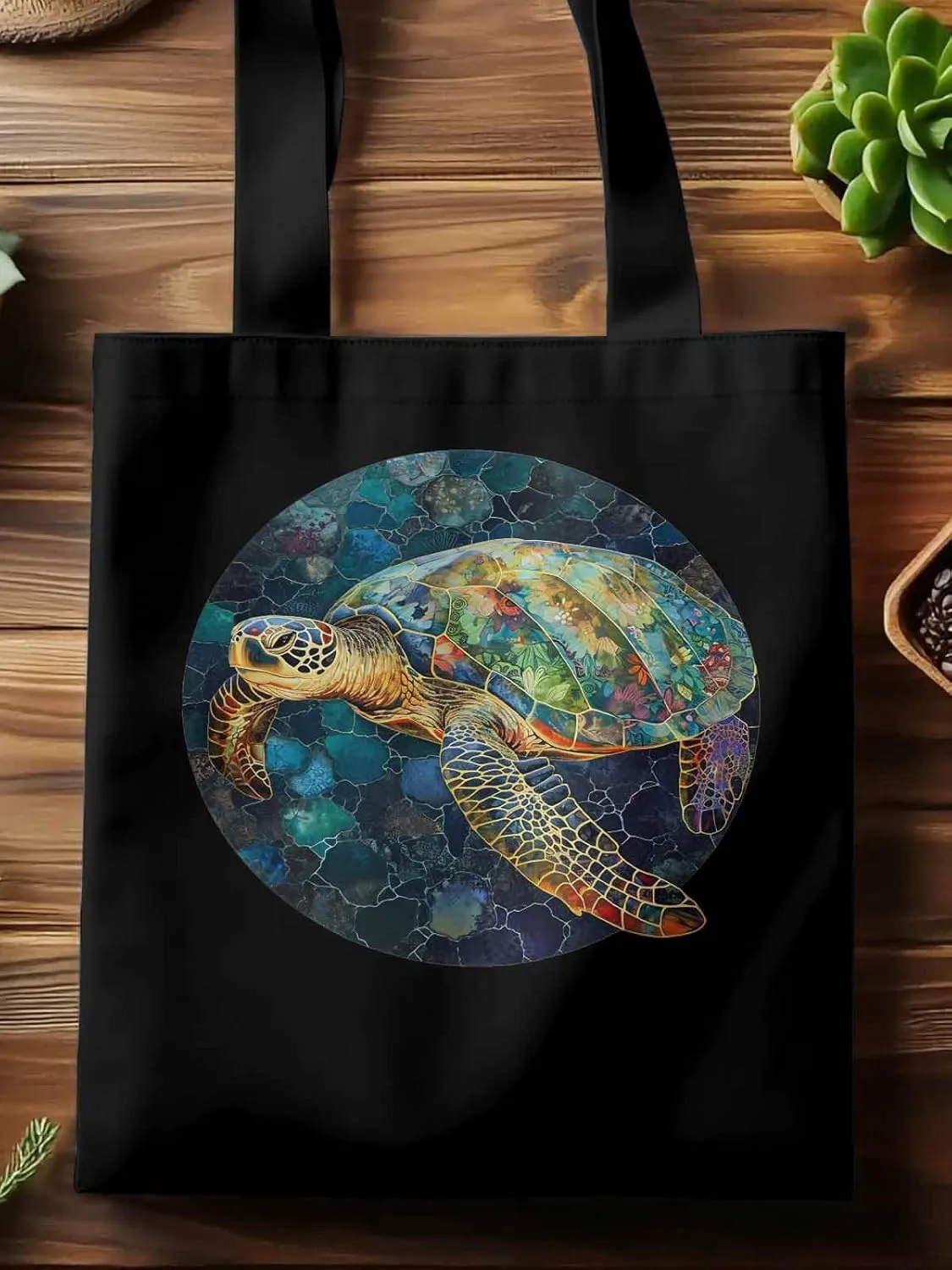 Canvas Tote Bag, Sea Turtle Aesthetic Canvas Tote Handbags for Women Shoulder Bag Anmials Print