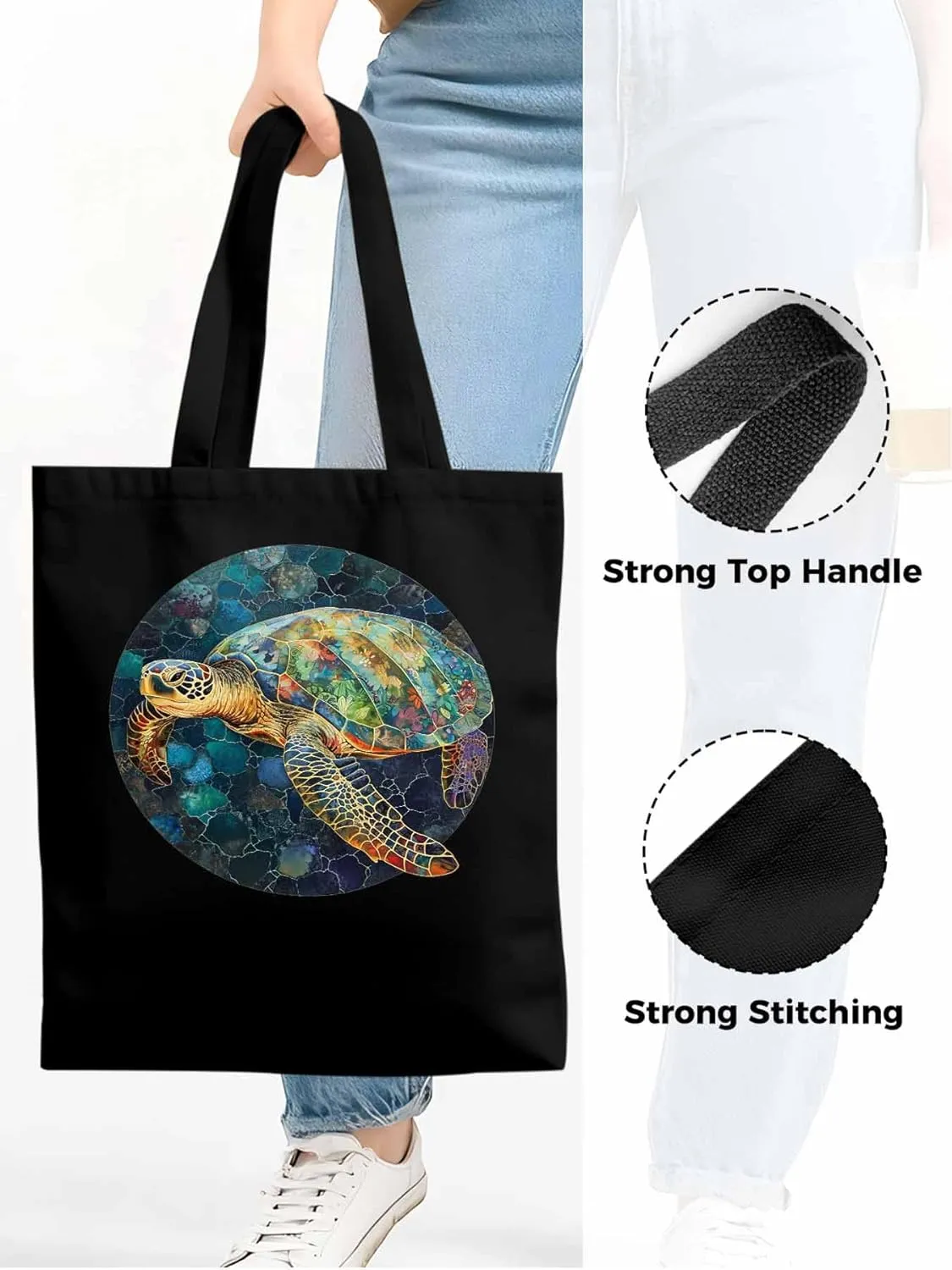Canvas Tote Bag, Sea Turtle Aesthetic Canvas Tote Handbags for Women Shoulder Bag Anmials Print