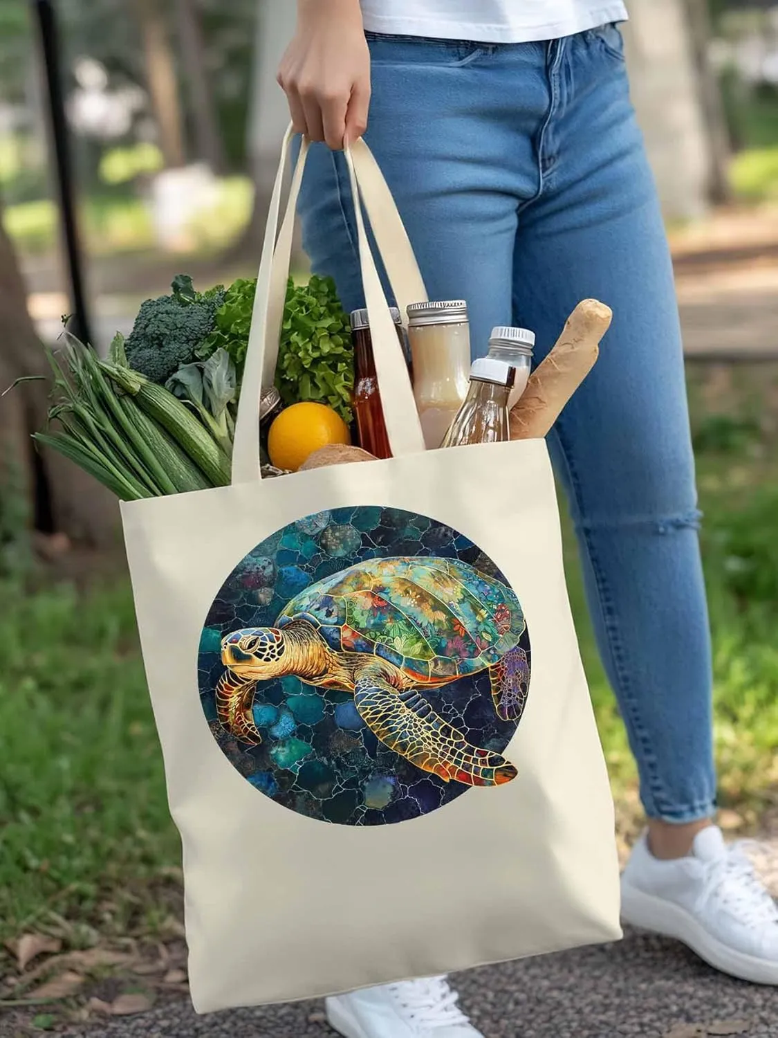 Canvas Tote Bag, Sea Turtle Aesthetic Canvas Tote Handbags for Women Shoulder Bag Anmials Print