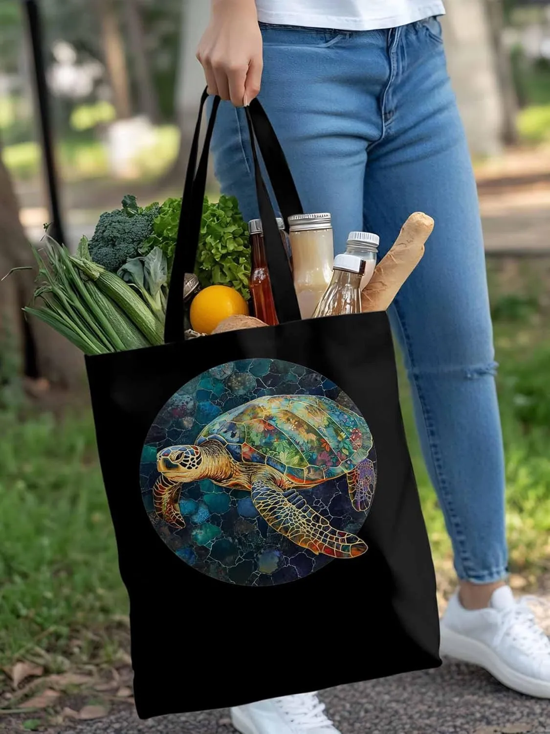 Canvas Tote Bag, Sea Turtle Aesthetic Canvas Tote Handbags for Women Shoulder Bag Anmials Print