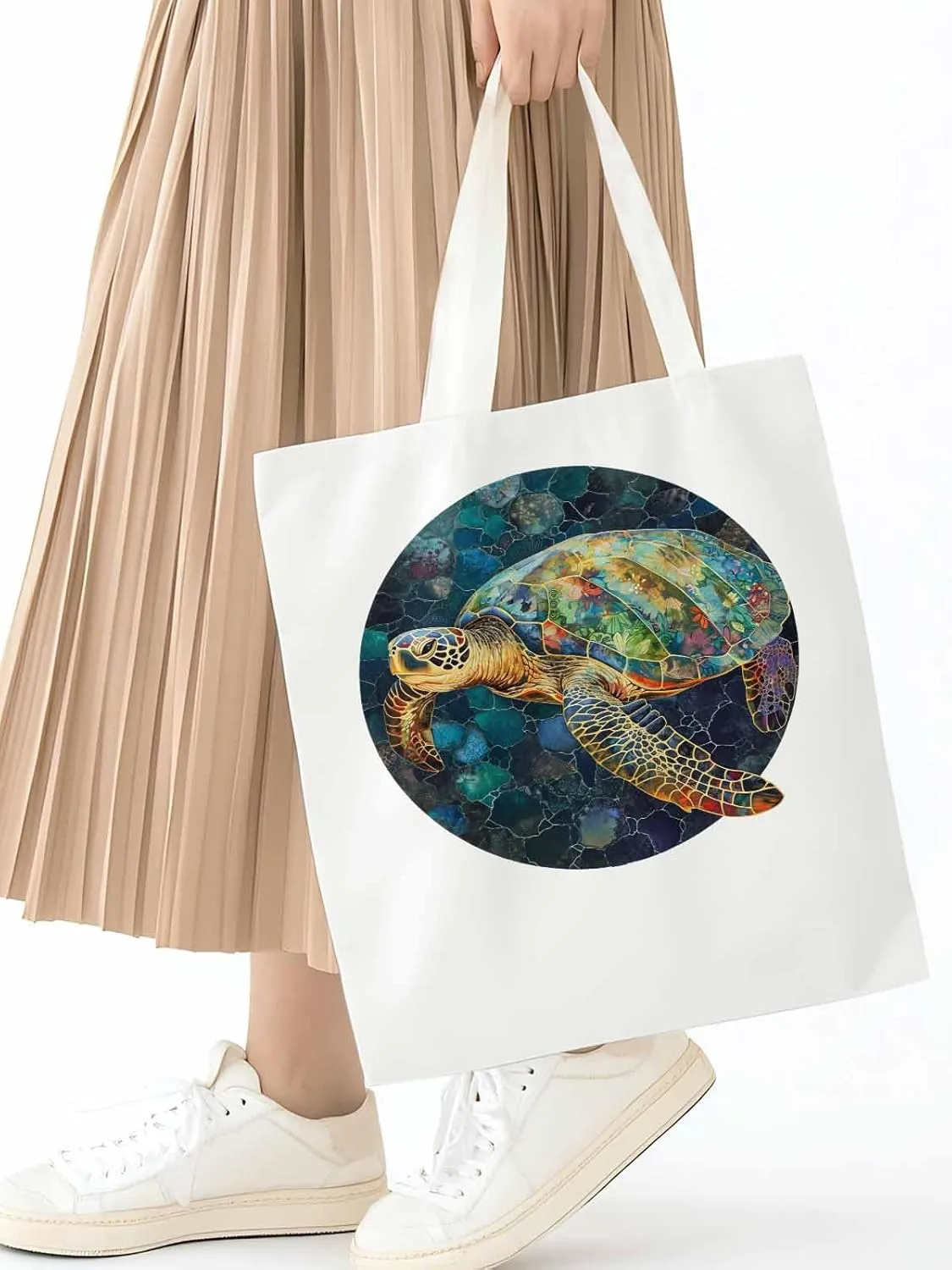 Canvas Tote Bag, Sea Turtle Aesthetic Canvas Tote Handbags for Women Shoulder Bag Anmials Print