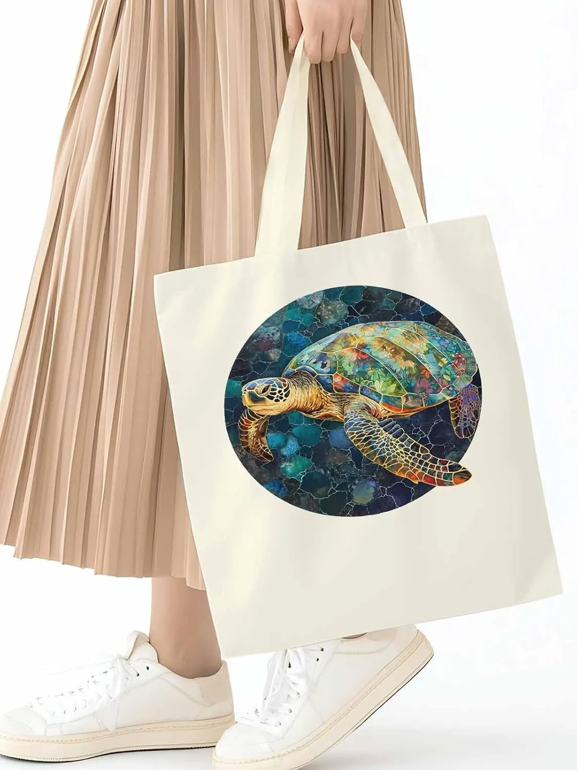 Canvas Tote Bag, Sea Turtle Aesthetic Canvas Tote Handbags for Women Shoulder Bag Anmials Print