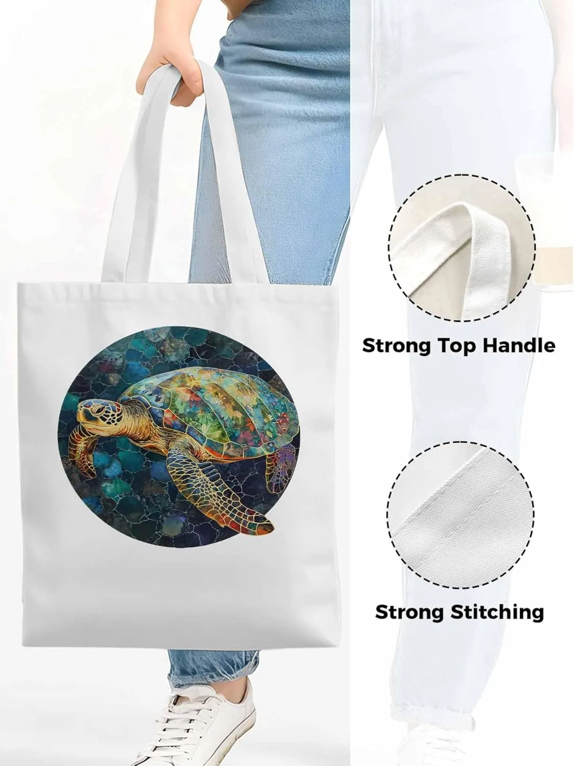 Canvas Tote Bag, Sea Turtle Aesthetic Canvas Tote Handbags for Women Shoulder Bag Anmials Print