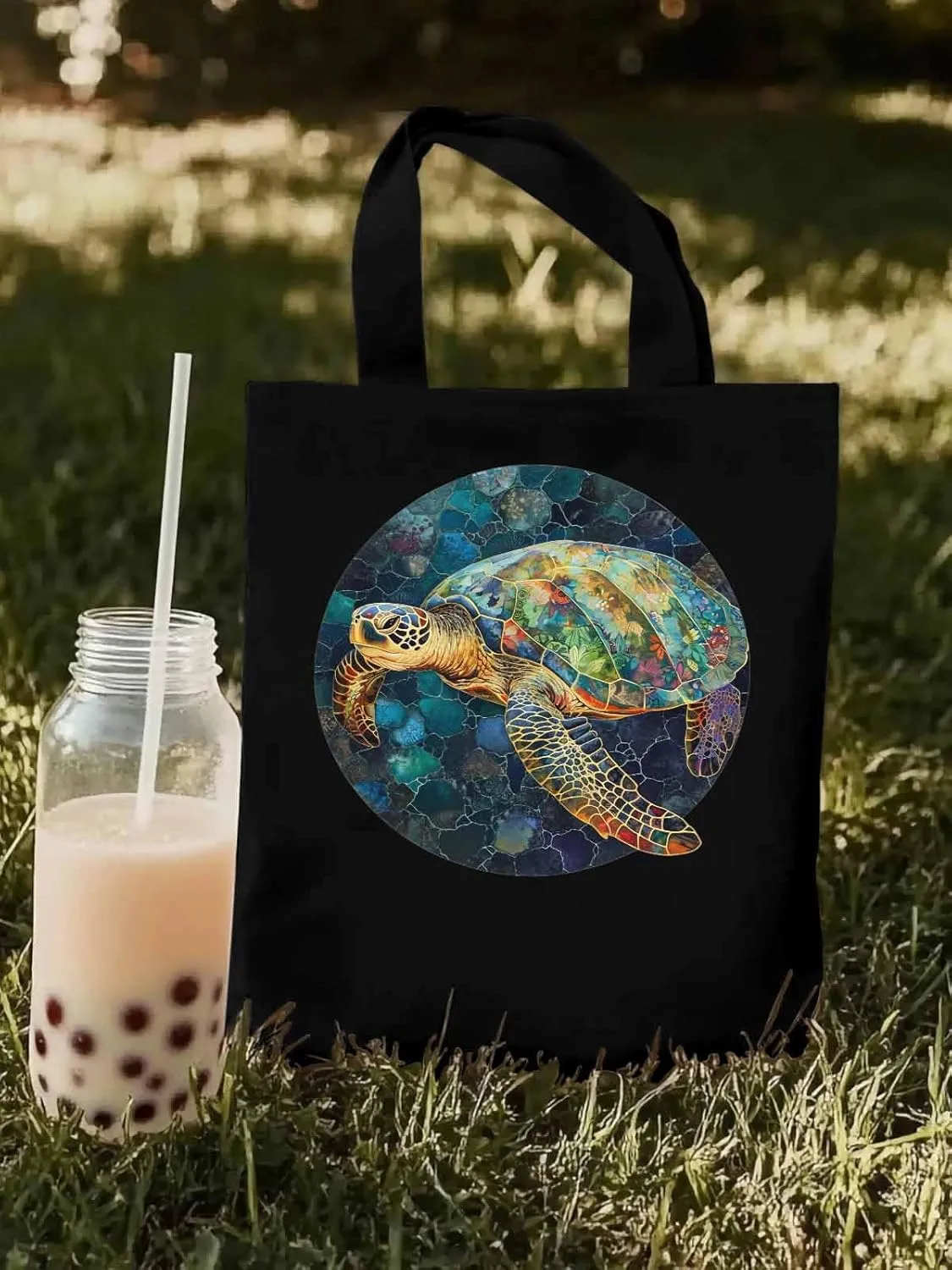 Canvas Tote Bag, Sea Turtle Aesthetic Canvas Tote Handbags for Women Shoulder Bag Anmials Print