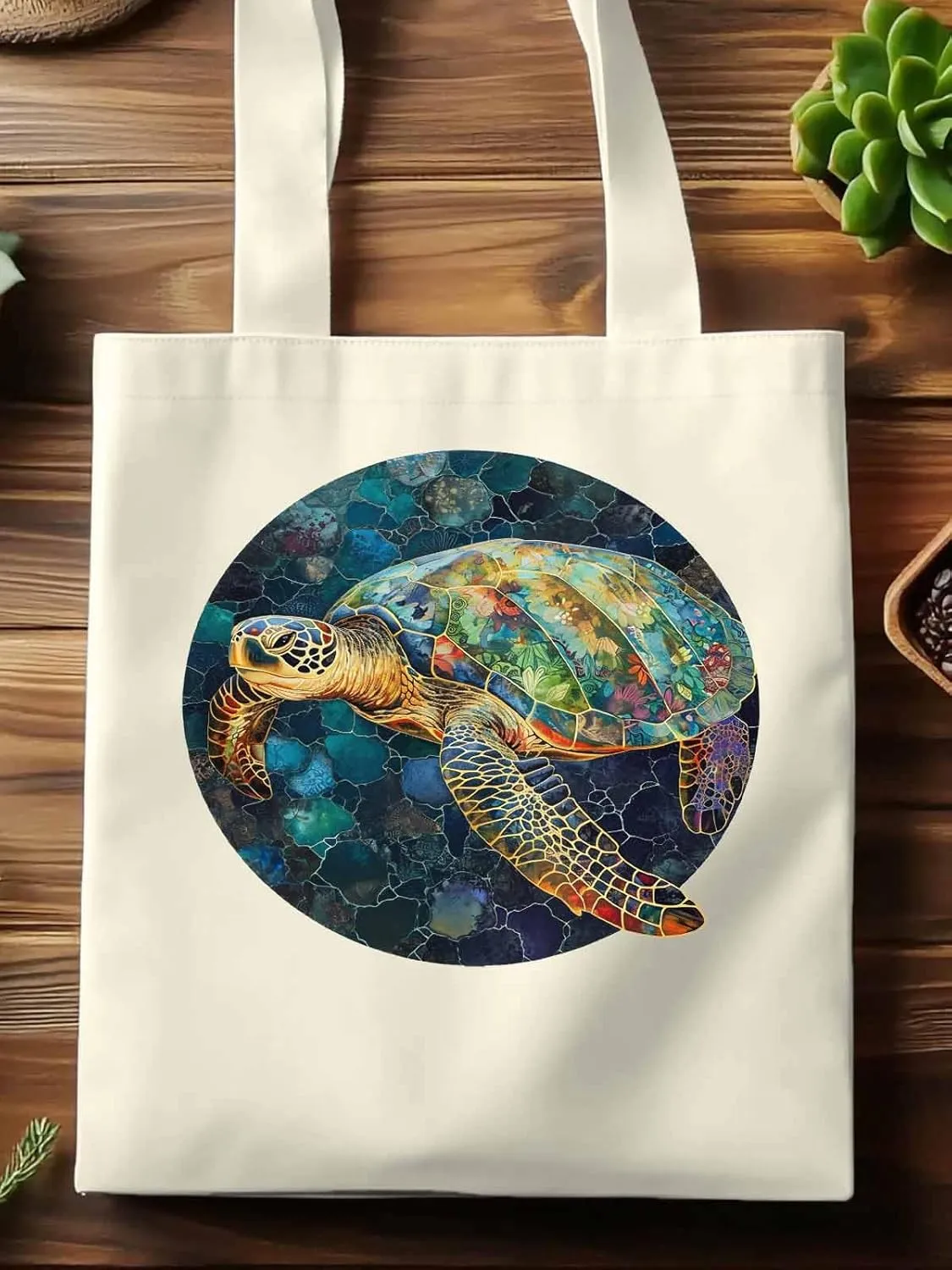 Canvas Tote Bag, Sea Turtle Aesthetic Canvas Tote Handbags for Women Shoulder Bag Anmials Print