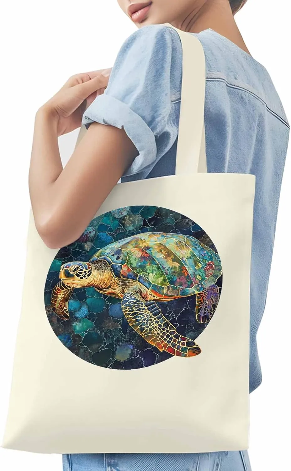 Canvas Tote Bag, Sea Turtle Aesthetic Canvas Tote Handbags for Women Shoulder Bag Anmials Print