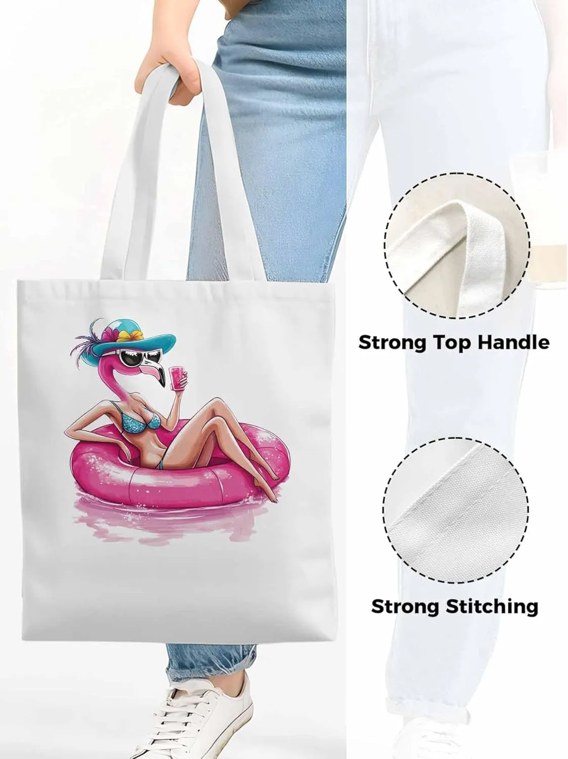 Canvas Tote Bag, Sexy Pink Flamingo Aesthetic Canvas Tote Handbags for Women Shoulder Bag,