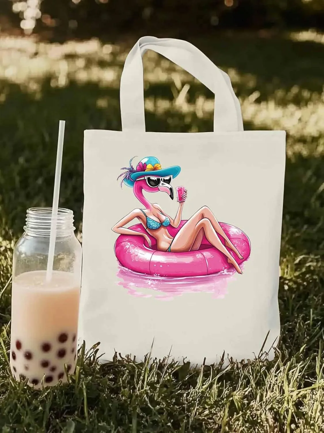 Canvas Tote Bag, Sexy Pink Flamingo Aesthetic Canvas Tote Handbags for Women Shoulder Bag,
