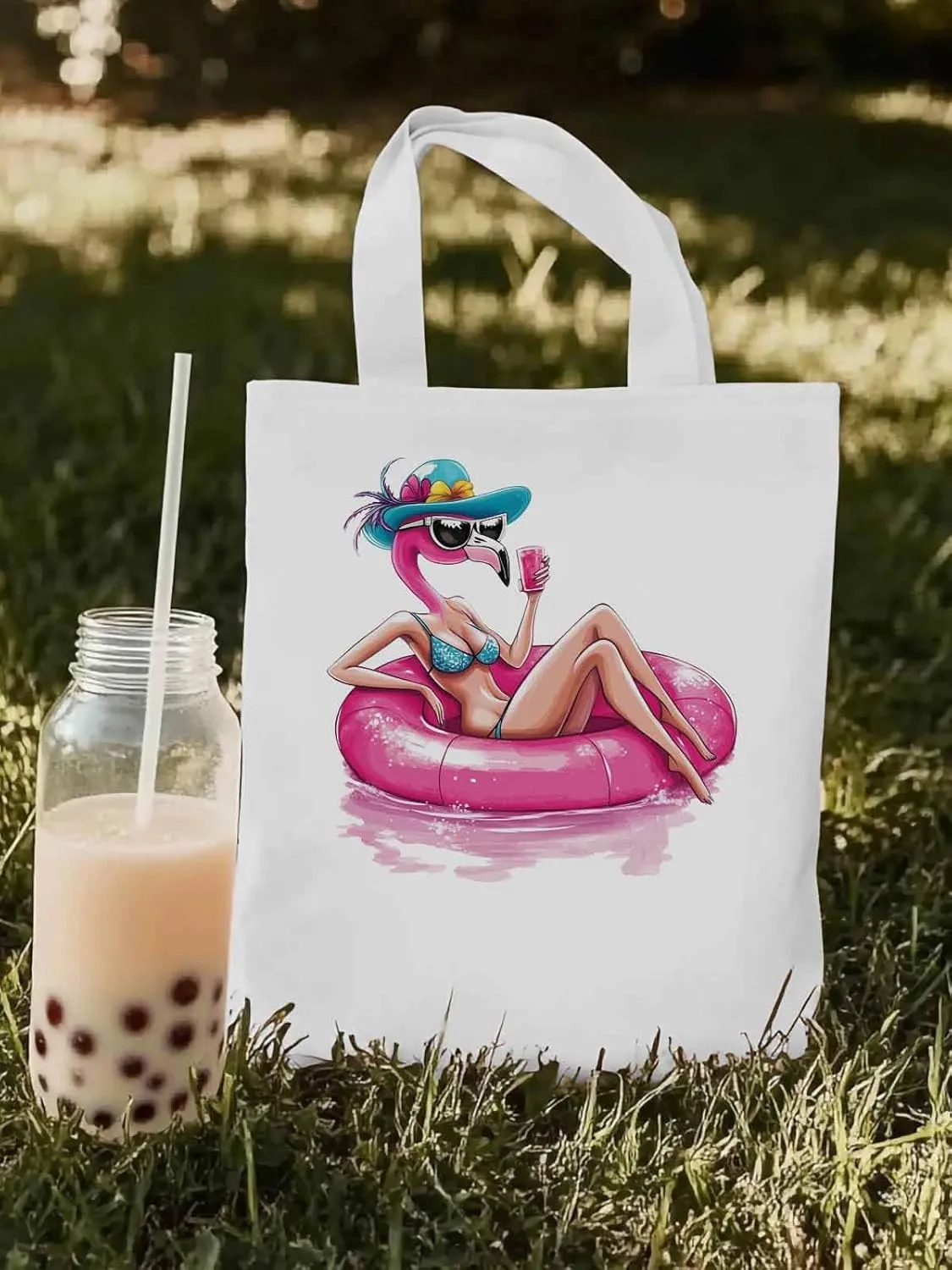 Canvas Tote Bag, Sexy Pink Flamingo Aesthetic Canvas Tote Handbags for Women Shoulder Bag,