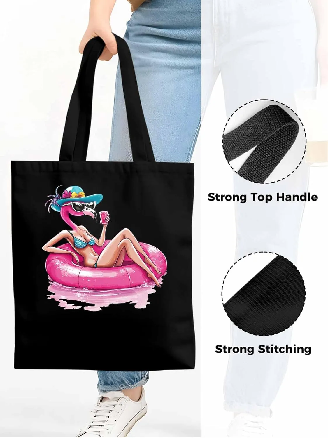 Canvas Tote Bag, Sexy Pink Flamingo Aesthetic Canvas Tote Handbags for Women Shoulder Bag,