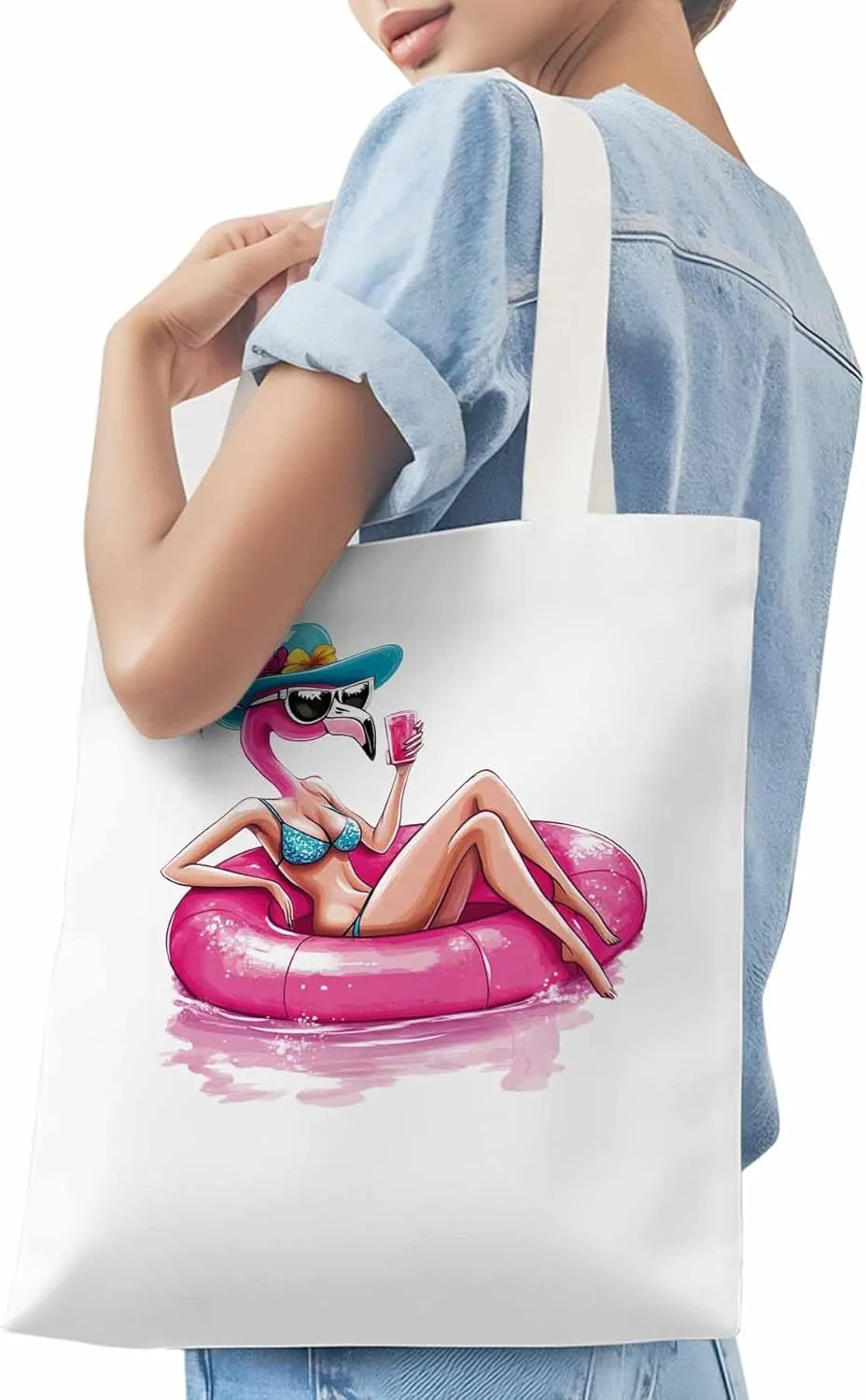 Canvas Tote Bag, Sexy Pink Flamingo Aesthetic Canvas Tote Handbags for Women Shoulder Bag,