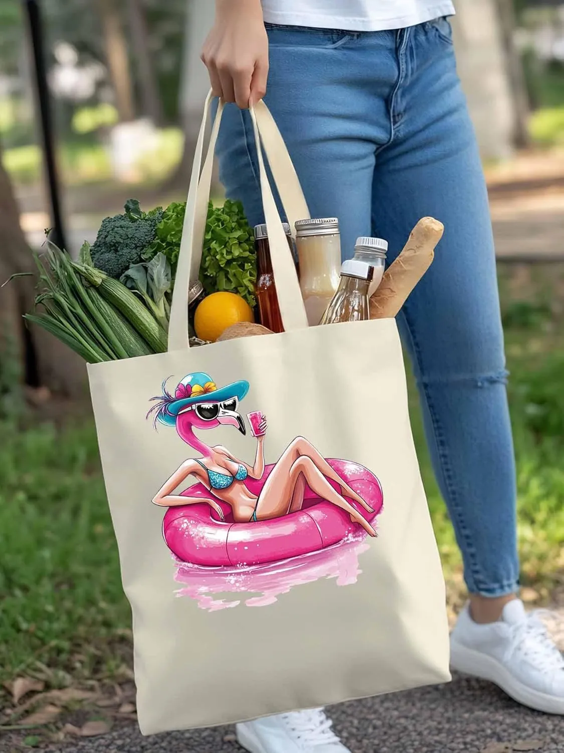 Canvas Tote Bag, Sexy Pink Flamingo Aesthetic Canvas Tote Handbags for Women Shoulder Bag,