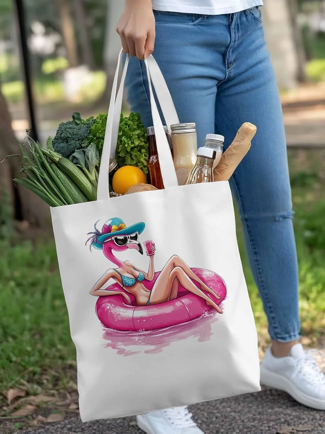 Canvas Tote Bag, Sexy Pink Flamingo Aesthetic Canvas Tote Handbags for Women Shoulder Bag,
