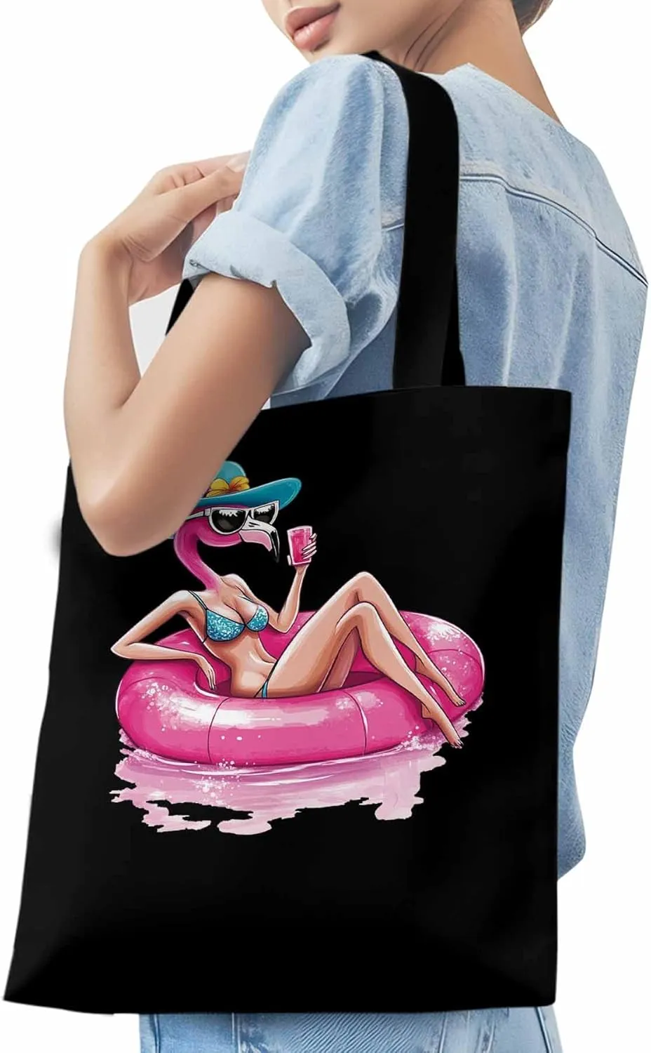 Canvas Tote Bag, Sexy Pink Flamingo Aesthetic Canvas Tote Handbags for Women Shoulder Bag,
