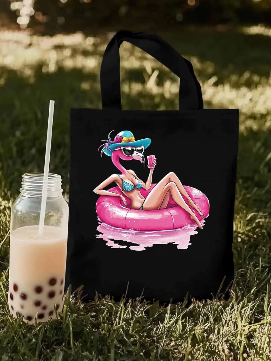 Canvas Tote Bag, Sexy Pink Flamingo Aesthetic Canvas Tote Handbags for Women Shoulder Bag,