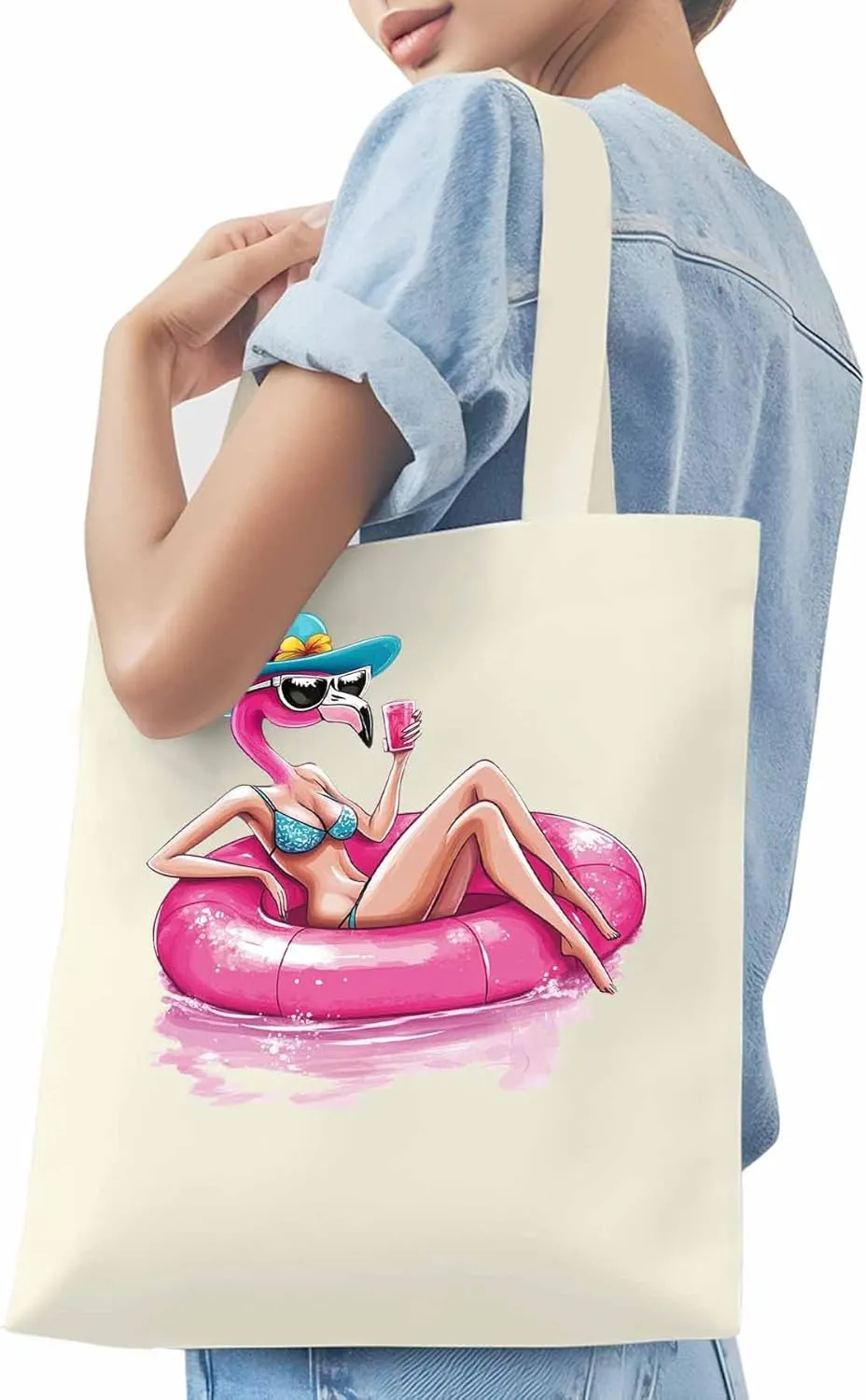 Canvas Tote Bag, Sexy Pink Flamingo Aesthetic Canvas Tote Handbags for Women Shoulder Bag,