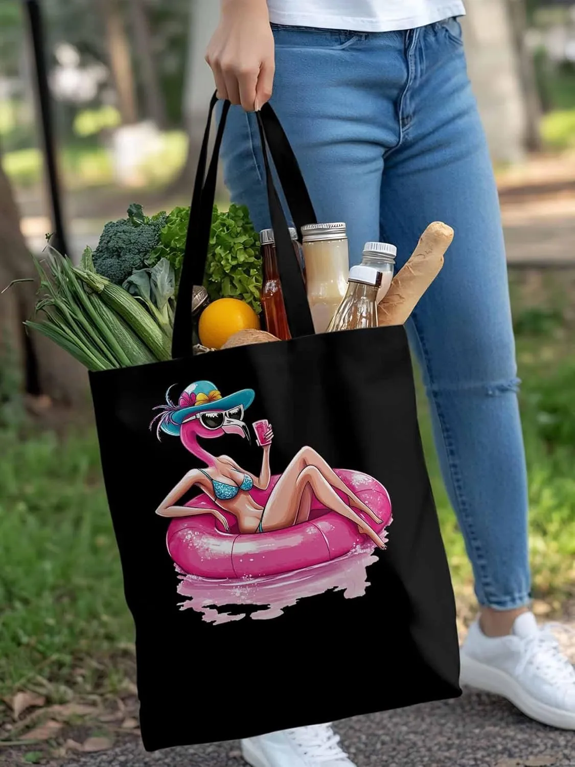 Canvas Tote Bag, Sexy Pink Flamingo Aesthetic Canvas Tote Handbags for Women Shoulder Bag,