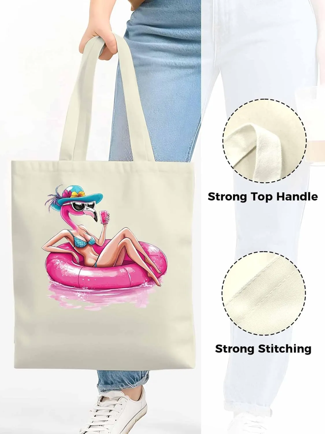 Canvas Tote Bag, Sexy Pink Flamingo Aesthetic Canvas Tote Handbags for Women Shoulder Bag,